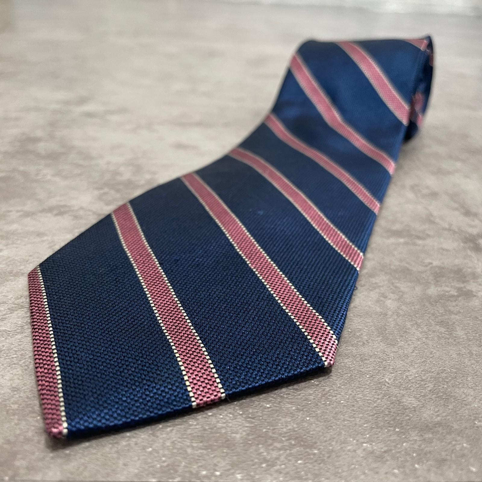 【Brooks Brothers】ブルックスブラザーズ BB#3 バーストライプ レップタイ ネクタイ ネイビー ピンク シルク100% アメリカ製 メンズ 紳士