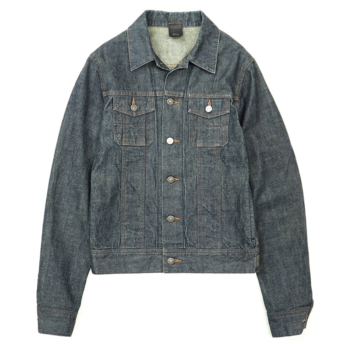 Dior Homme ディオール・オム ジャケット デニム サイズ 44 メンズ ロゴ ボタン Gジャン カーフスキン レザー アウター インディゴ 日本製