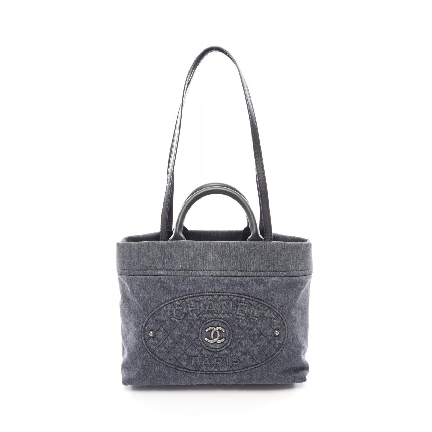 シャネル CHANEL ココマーク 2WAY トートバッグ バッグ デニム レザー レディース ネイビー系 / ブラック系 A93373 【中古】