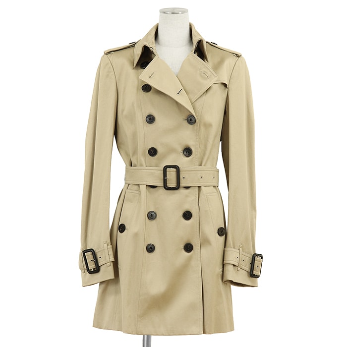 【極美品】BURBERRY LONDON バーバリーロンドン トレンチコート サイズ UK12 レディース ダブルブレスト ストレッチ チェックライニング 春秋兼用 アウター ベルト/ハンガー付属 ベージュ系 ポーランド製