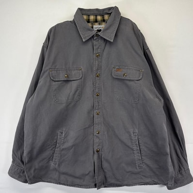 古着 カーハート Carhartt ダック ジャケット ワーク シャツ スナップボタン 胸ポケット ワンポイントロゴ 2XL グレー系 メンズ