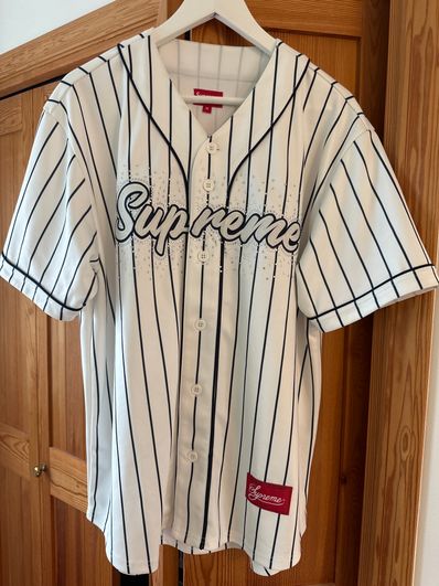 Supreme Rhinestone Baseball Jersey "Pinstripe"