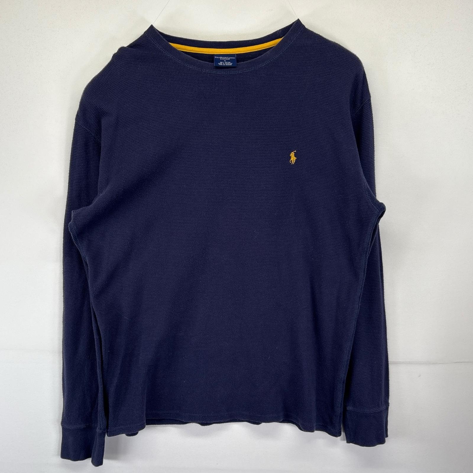 古着 ポロ・ラルフローレン POLO RALPH LAUREN 長袖Tシャツ 大きいサイズ サーマル クルーネック ワンポイントロゴ刺繍 ワッフル XL  ネイビー メンズ