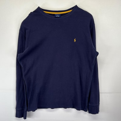 古着 ポロ・ラルフローレン POLO RALPH LAUREN 長袖Tシャツ 大きいサイズ サーマル クルーネック ワンポイントロゴ刺繍 ワッフル XL ネイビー メンズ