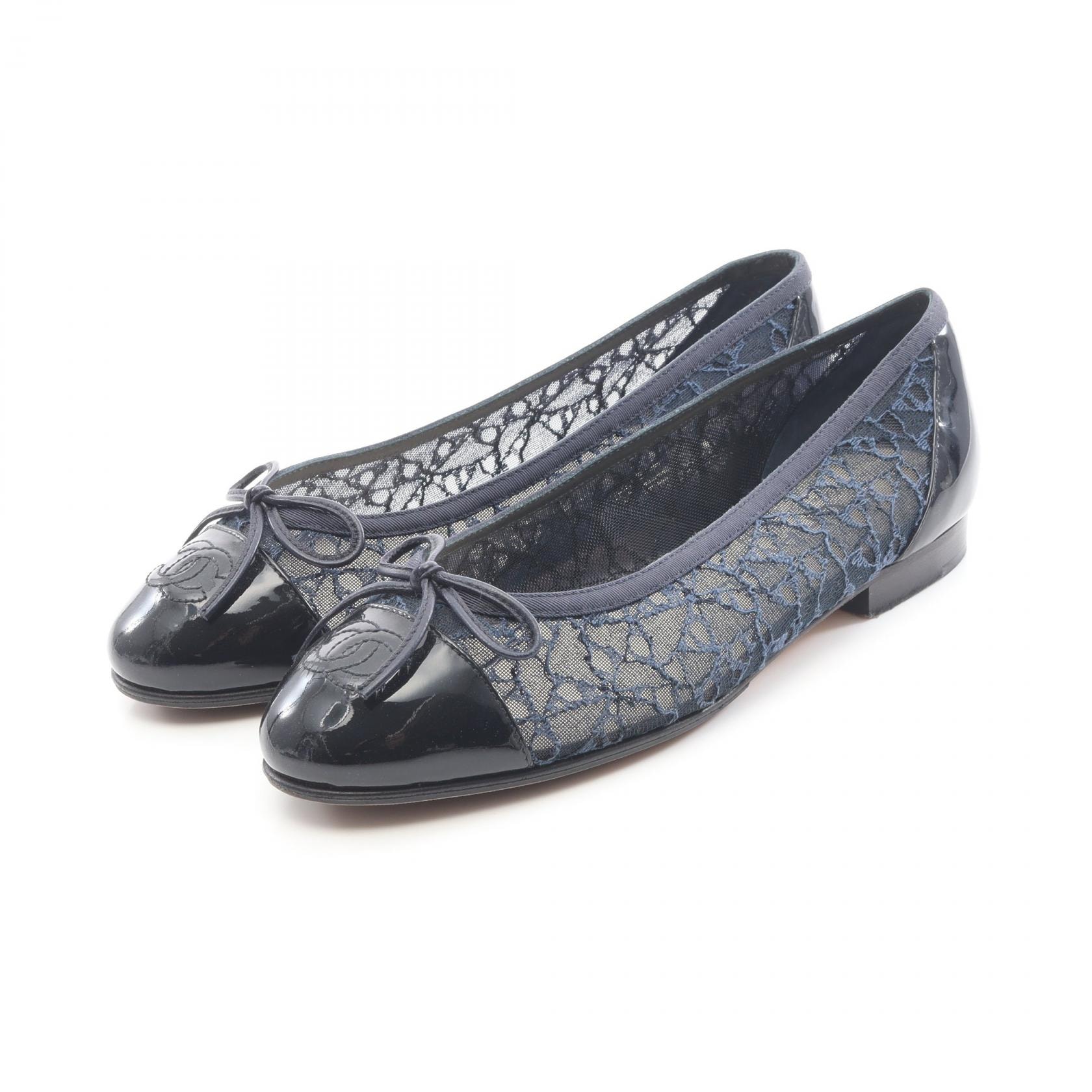 シャネル CHANEL BALLERINA バレリーナ ココマーク パンプス 靴 ファブリック レディース ネイビー系 / ブラック系 【中古】