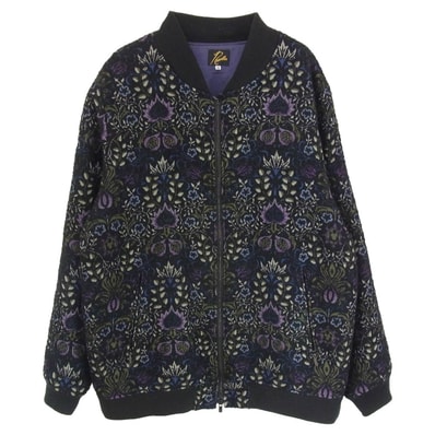 Needles ニードルス ジャケット 21AW J0118 B.B.JACKET GOBELIN ジャガード ジップアップ ゴブラン織り ペイズリー ベースボール ジャケット ブルゾン ブラック系 M【中古】