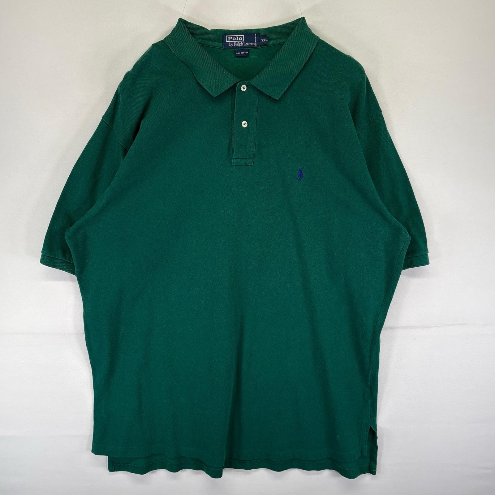古着 ポロバイラルフローレン Polo by Ralph Lauren 鹿の子 半袖シャツ ポロシャツ ワンポイントロゴ 刺繍 2XL  グリーン系 無地 メンズ