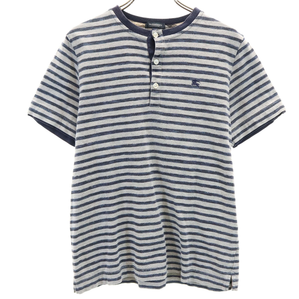 BURBERRY LONDON バーバリーロンドン ボーダー柄 半袖 ヘンリーネック Tシャツ 150A グレー 三陽商会