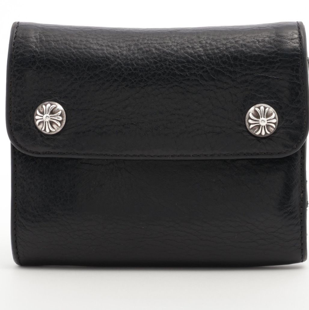 Chrome Hearts Wave Mini Cross Ball Button Leather Wallet "Black/Silver"