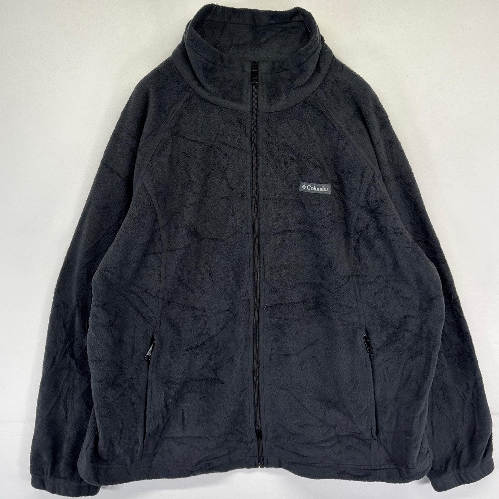古着 コロンビア Columbia フルジップフリースジャケット ワンポイントロゴ アウトドア 大きいサイズ 2XL  ブラック系 メンズ