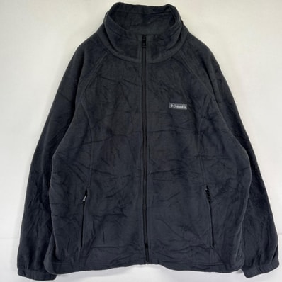 古着 コロンビア Columbia フルジップフリースジャケット ワンポイントロゴ アウトドア 大きいサイズ 2XL ブラック系 メンズ