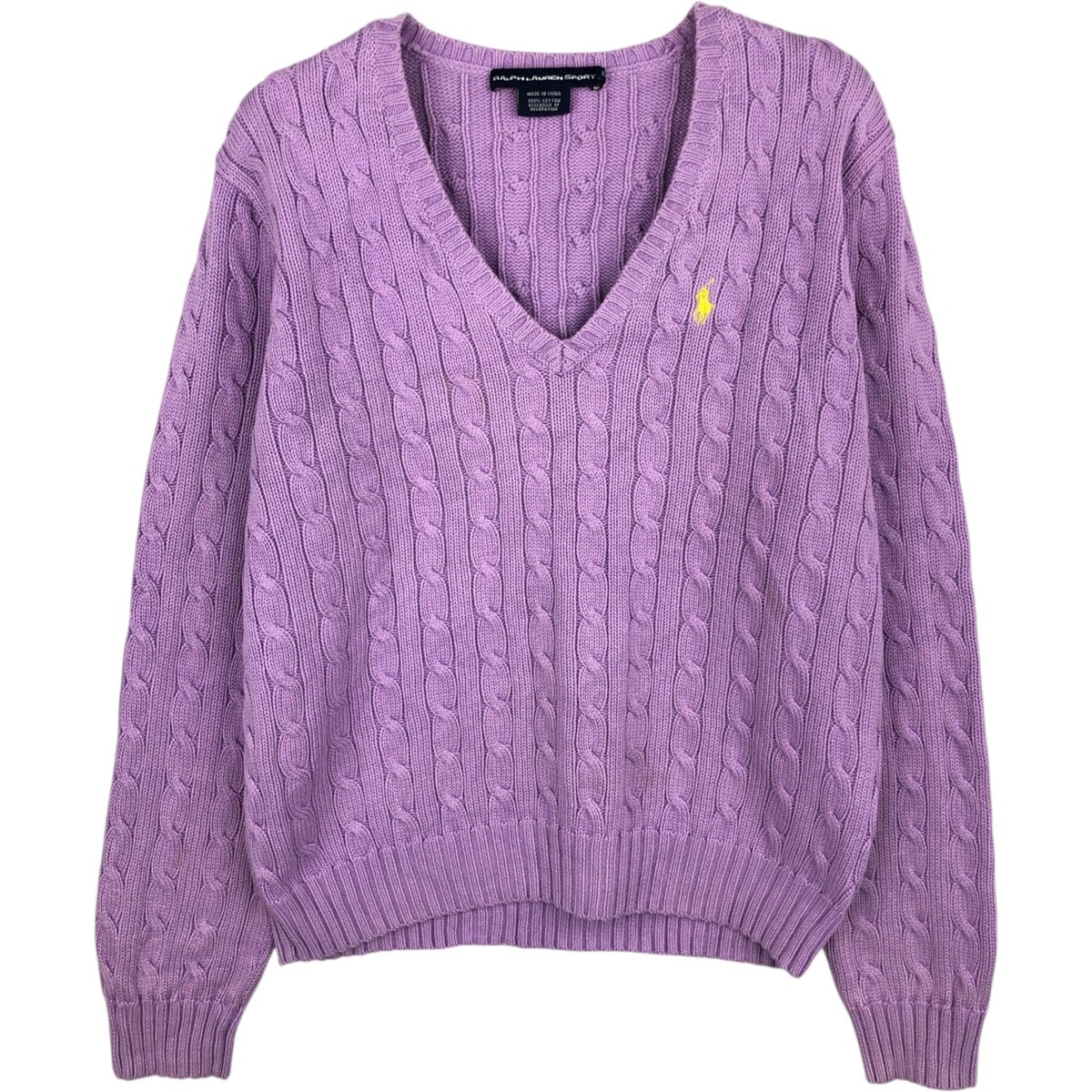 古着 ラルフローレン Ralph Lauren RALPH LAUREN SPORT ケーブル編み Vネック コットンニットセーター レディースXL相当/eaa621740