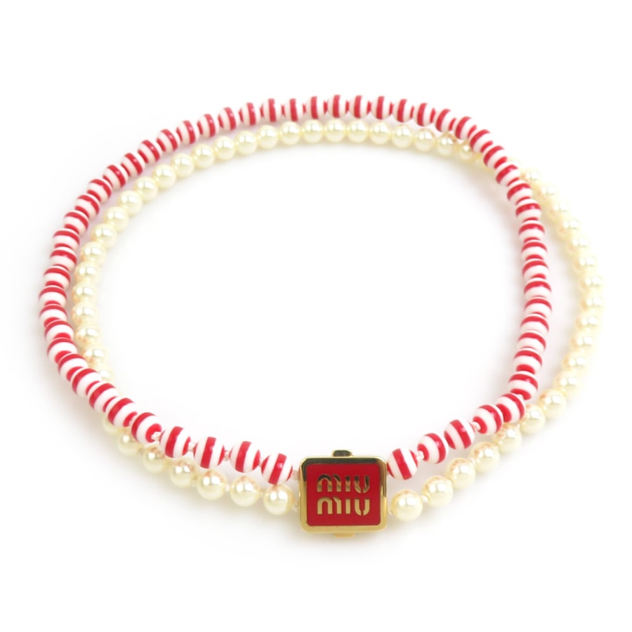 ミュウミュウ MIUMIU チョーカー メタル/フェイクパール レッド/ホワイト レディース【中古】 r11333k