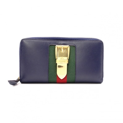 GUCCI グッチ シルヴィ 長財布 レザー ネイビー レディース