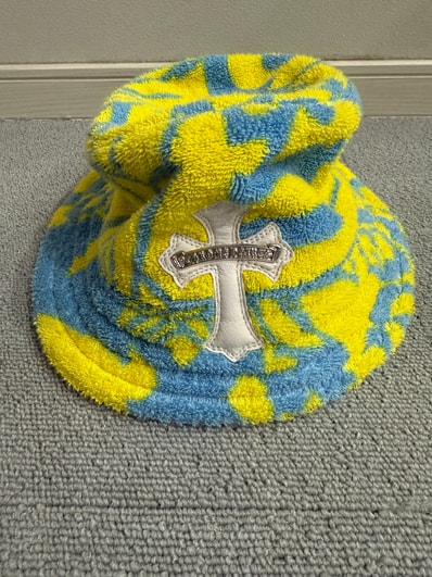 Chrome Hearts Cross Patch All-Over Pile Bucket Hat "Yellow/Light Blue"