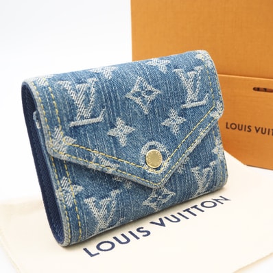 美品 LOUIS VUITTON ルイ・ヴィトン モノグラム デニム ポルトフォイユ ヴィクトリーヌ M13212 三つ折り財布 ブルー デニム レザー レディース