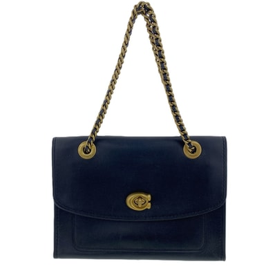 【値下げ】 COACH コーチ Wチェーン ターンロック ショルダーバッグ レザー ブラック レディース【中古】