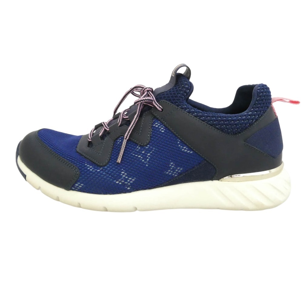 LOUIS VUITTON ルイ・ヴィトン アフターゲーム・ライン モノグラム メッシュ レザー ローカット スニーカー ネイビー系 ピンク系 37.5【中古】