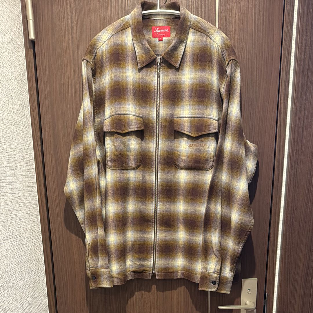 Supreme Shadow Plaid Flannel Zip Up Shirt "Brown"