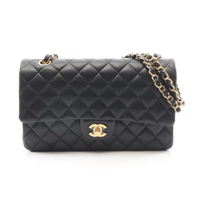 シャネル CHANEL マトラッセ Wフラップ ショルダーバッグ バッグ ラムスキン(羊革) レディース ブラック系 【中古】