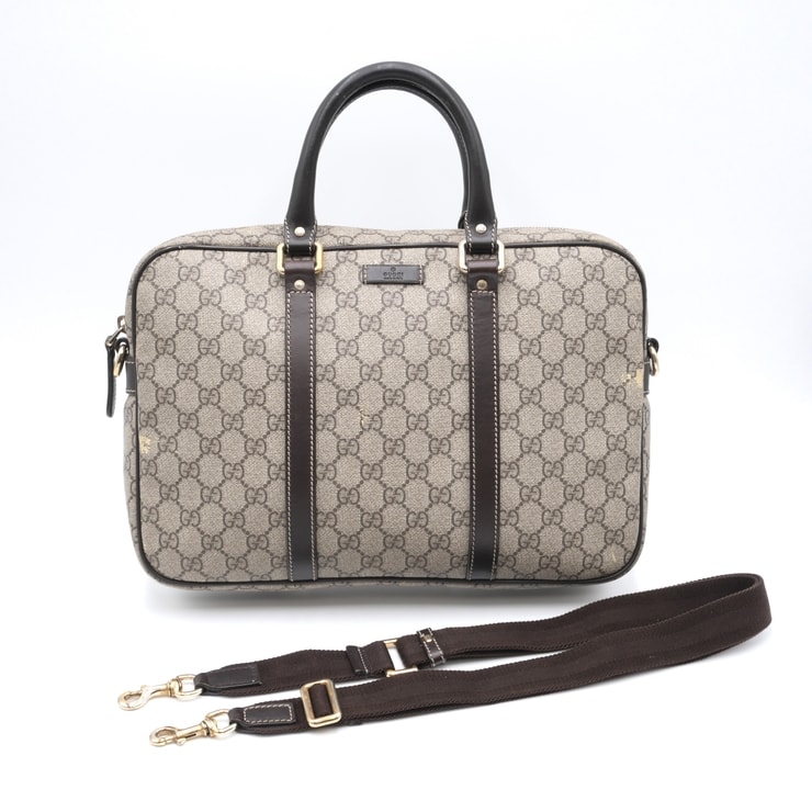 GUCCI(グッチ)GGスプリーム 2WAY ビジネスバッグ ブリーフケース ショルダーバッグ ハンドバッグ ベージュ系 ダークブラウン PVCコーティングキャンバス レザー ゴールド金具 メンズ レディース 322287 540748【中古】