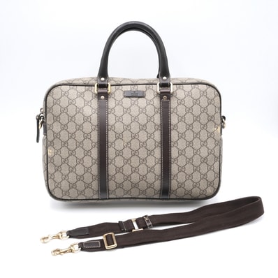 GUCCI(グッチ)GGスプリーム 2WAY ビジネスバッグ ブリーフケース ショルダーバッグ ハンドバッグ ベージュ系 ダークブラウン PVCコーティングキャンバス レザー ゴールド金具 メンズ レディース 322287 540748【中古】