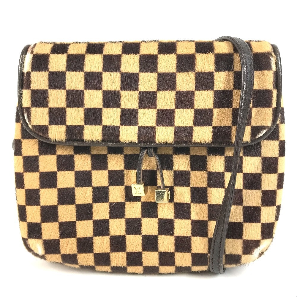 ルイヴィトン LOUIS VUITTON ガゼル M92130 ダミエソバージュ カバン 斜め掛け ポシェット フラップ ショルダーバッグ ハラコ ブラウン