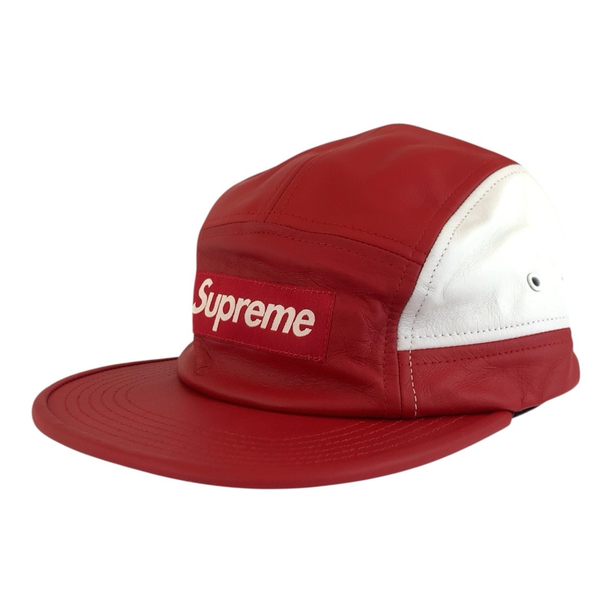 超美品 Supreme シュプリーム 2-Tone Leather Camp Cap レッド ホワイト レザー キャップ 帽子 604468 【中古】