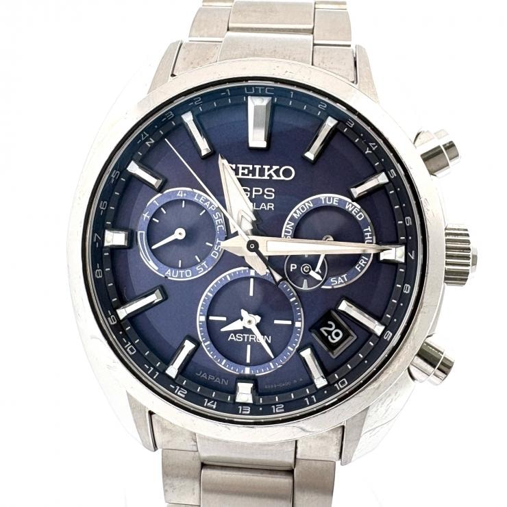 セイコー アストロン 5X メンズ 腕時計 5X53-0AJ0 SS シルバー ネイビー GPSソーラー 電波 デイデイト SEIKO 正規品【鑑定済み】