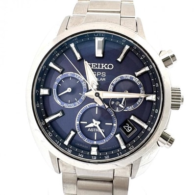 セイコー アストロン 5X メンズ 腕時計 5X53-0AJ0 SS シルバー ネイビー GPSソーラー 電波 デイデイト SEIKO 正規品【鑑定済み】
