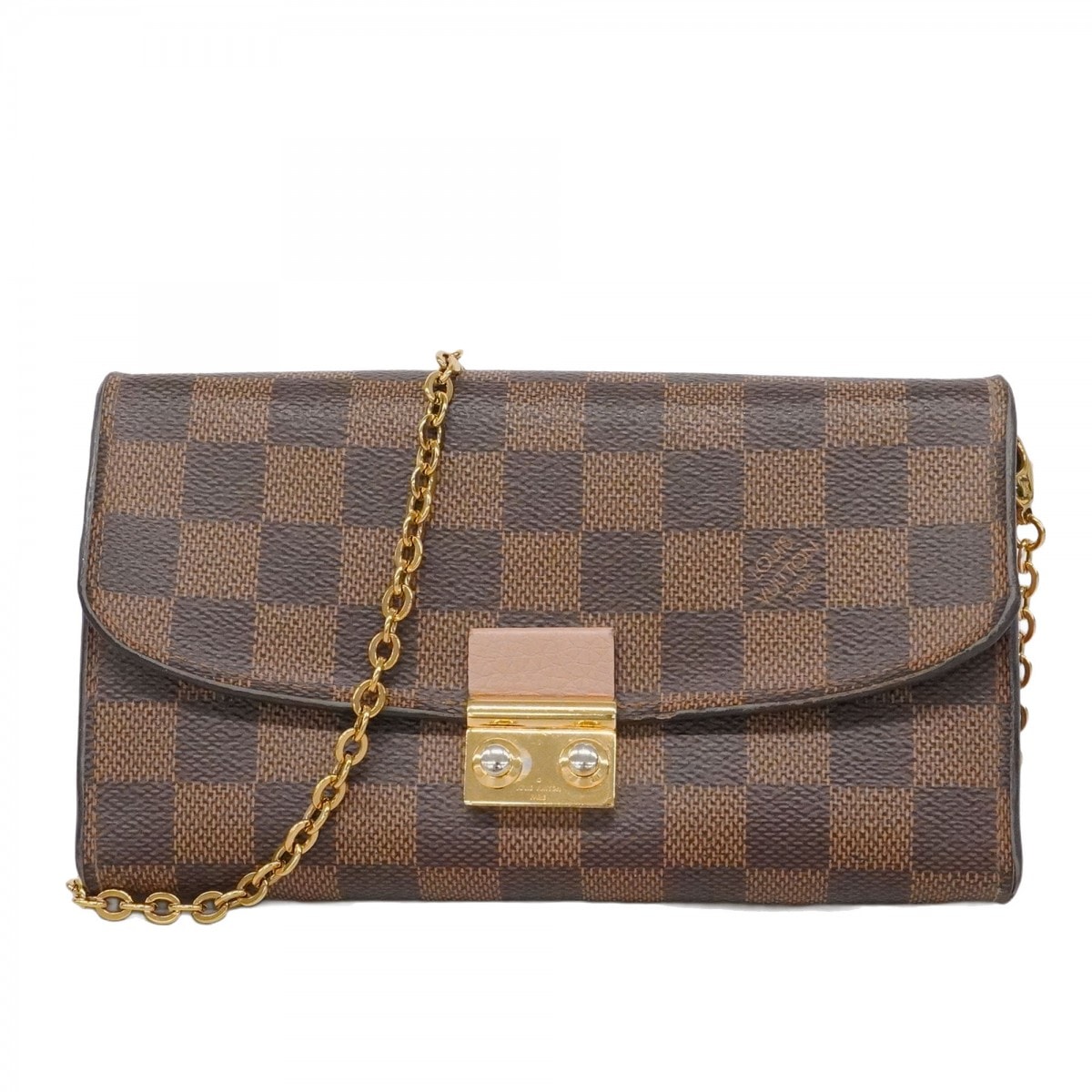 【6dc3454-k】ルイヴィトン ショルダーウォレット ダミエ ポルトフォイユクロワゼット N61273 エベヌ ローズバレリーヌ【中古】レディース