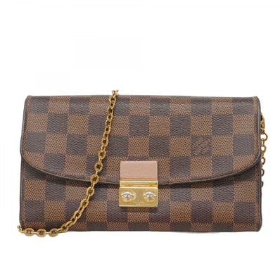 【6dc3454-k】ルイヴィトン ショルダーウォレット ダミエ ポルトフォイユクロワゼット N61273 エベヌ ローズバレリーヌ【中古】レディース