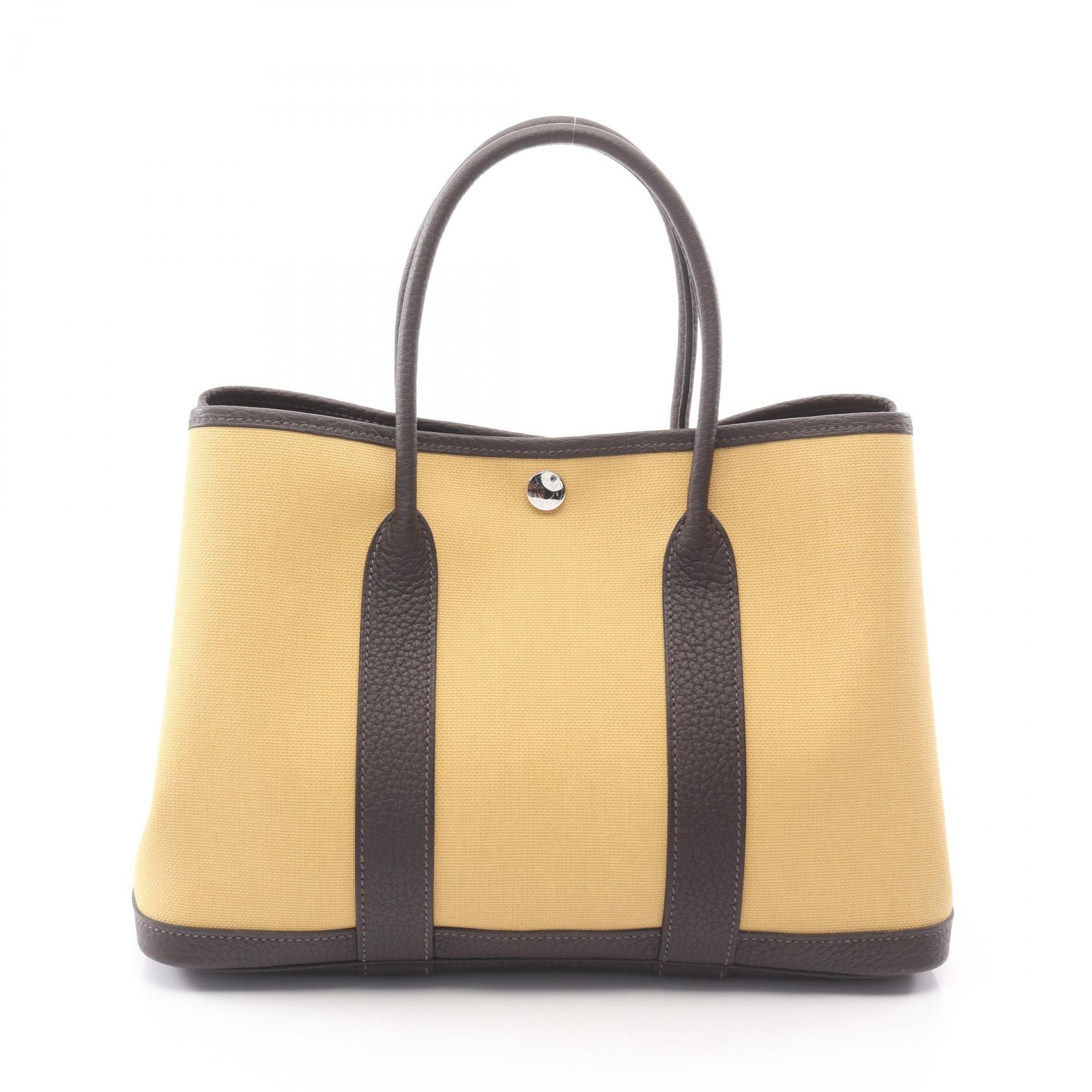エルメス HERMES ガーデンパーティTPM トートバッグ バッグ キャンバス レザー トワルミリタリー / ネゴンダ トワルミリタリー エベンヌ W刻印(2024年製造) レディース イエロー系 / ブラウン系 069573CK 【中古】