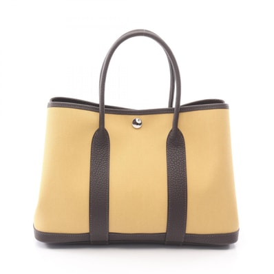 エルメス HERMES ガーデンパーティTPM トートバッグ バッグ キャンバス レザー トワルミリタリー / ネゴンダ トワルミリタリー エベンヌ W刻印(2024年製造) レディース イエロー系 / ブラウン系 069573CK 【中古】