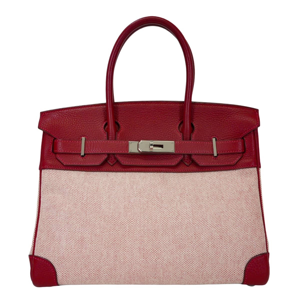 HERMES エルメス ハンドバッグ バーキン30 ルージュヴィフ トワルアッシュ/トリヨンクレマンス シルバー金具 □H刻印 SAランク【中古】