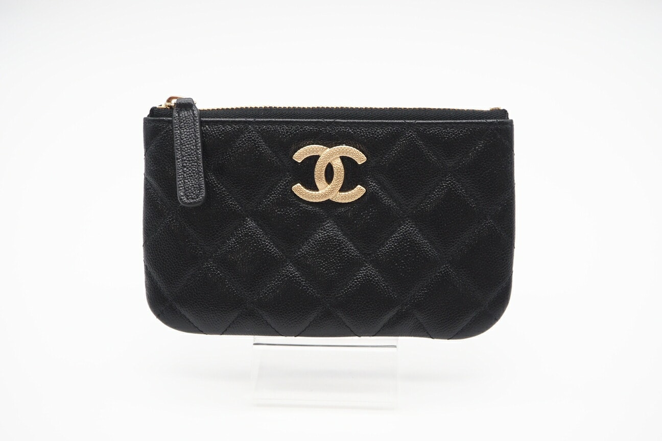 極美品 CHANEL シャネル キャビアスキン スモールポーチ AP2967 コインケース ブラック グレインカーフレザー レディース