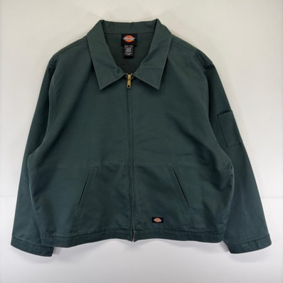 古着 ディッキーズ Dickies ジャケット ワンポイントロゴ ワーク フルジップ 大きいサイズ 2XL グリーン系 メンズ