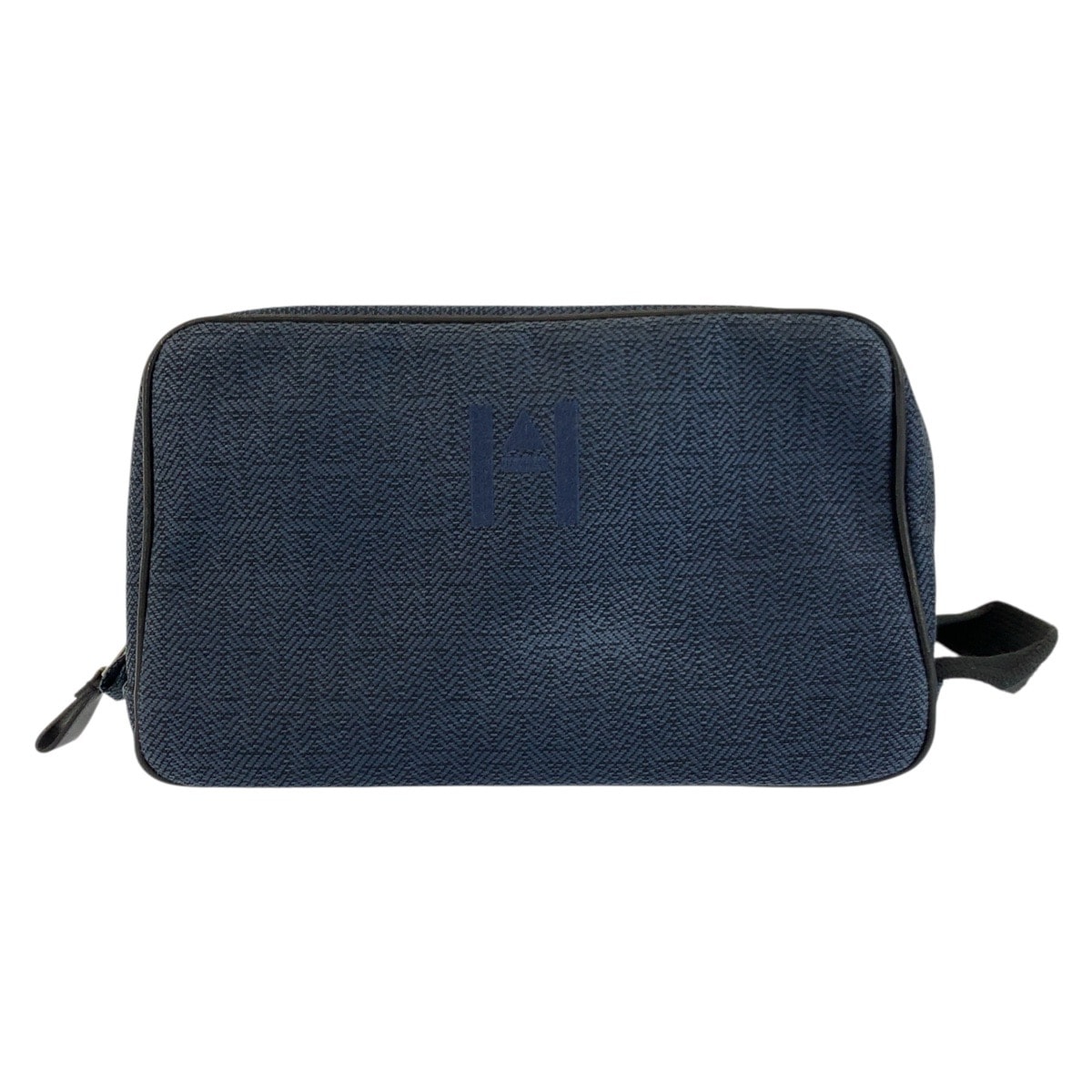 美品 HERMES エルメス グローブトロッターMM ネイビー ブラック シルバー金具 トワルシェブロン ポーチ クラッチバッグ 602361 【中古】