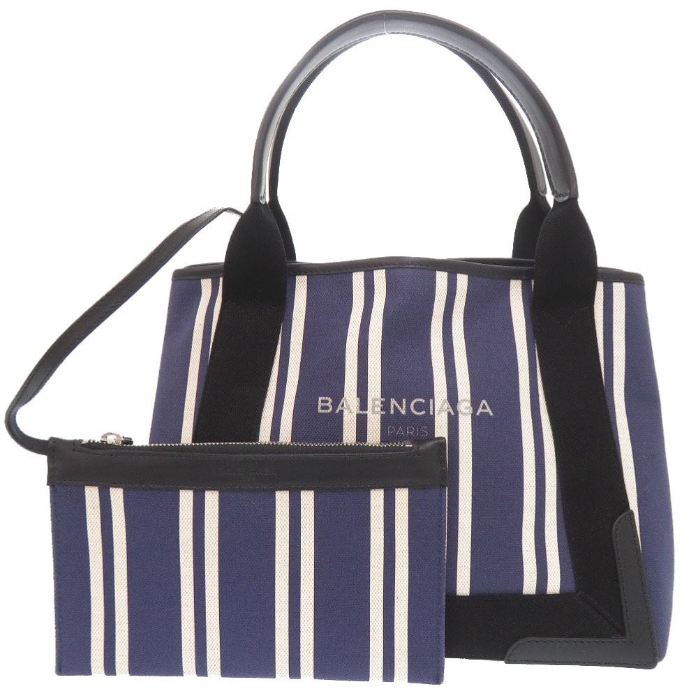 バレンシアガ ネイビーカバス キャンバス レザー ネイビー