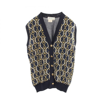グッチ GUCCI ホースビット 総柄 ベスト 衣料品 トップス シルク レディース ネイビー系 / イエロー系 【中古】