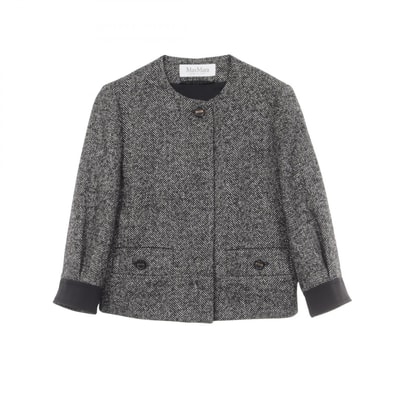 マックスマーラ MAX MARA ヘリンボーン ノーカラージャケット 衣料品 アウター ウール ポリエステル レディース ブラック系 / ホワイト系 24210460926 【中古】
