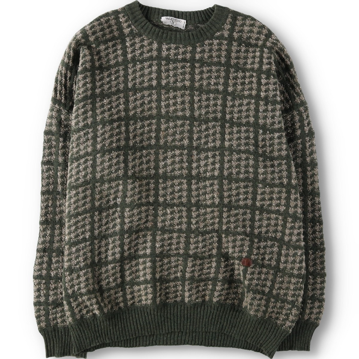 古着 80年代 ヴァレンティノ VALENTINO STUDIO 総柄 チェック柄 ウールニットセーター イタリア製 メンズXL相当/daa000454