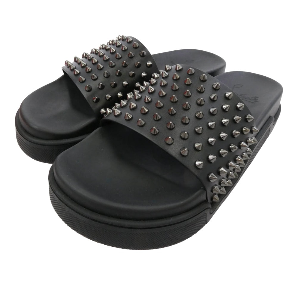 Christian Louboutin クリスチャンルブタン サンダル 1201293 POOL FUN FLAT スパイクスタッズ スポーツ スライドサンダル ブラック系 42.5【美品】【中古】