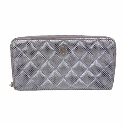 【6ia0529】シャネル 長財布 マトラッセ パンチング レザー パープル シルバー金具【中古】レディース