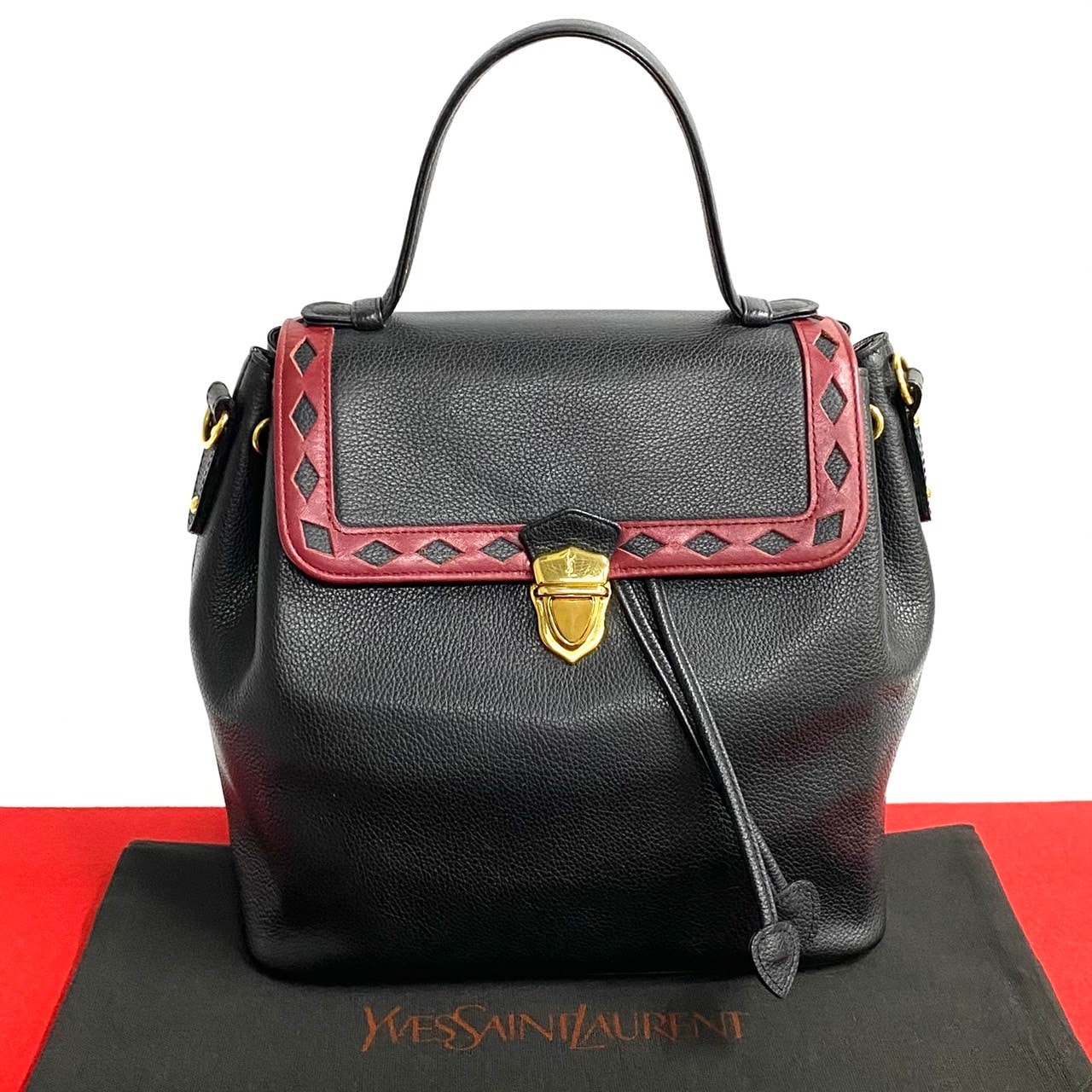 YVES SAINT LAURENT イヴ・サンローラン YSL ロゴ 金具 レザー ハンドバッグ ブラック
 35370
