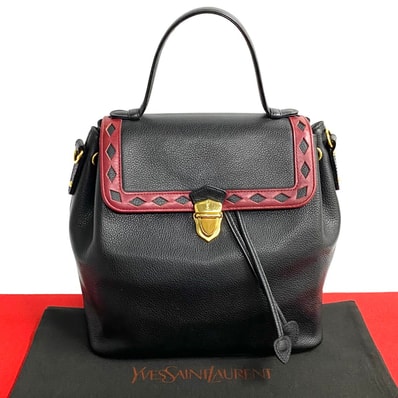 YVES SAINT LAURENT イヴ・サンローラン YSL ロゴ 金具 レザー ハンドバッグ ブラック
35370