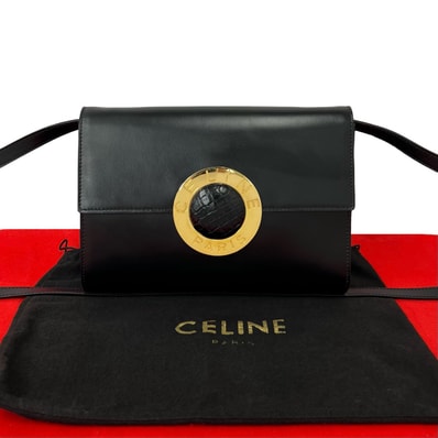 CELINE セリーヌ サークルロゴ 金具 レザー ショルダーバッグ ブラック
38252