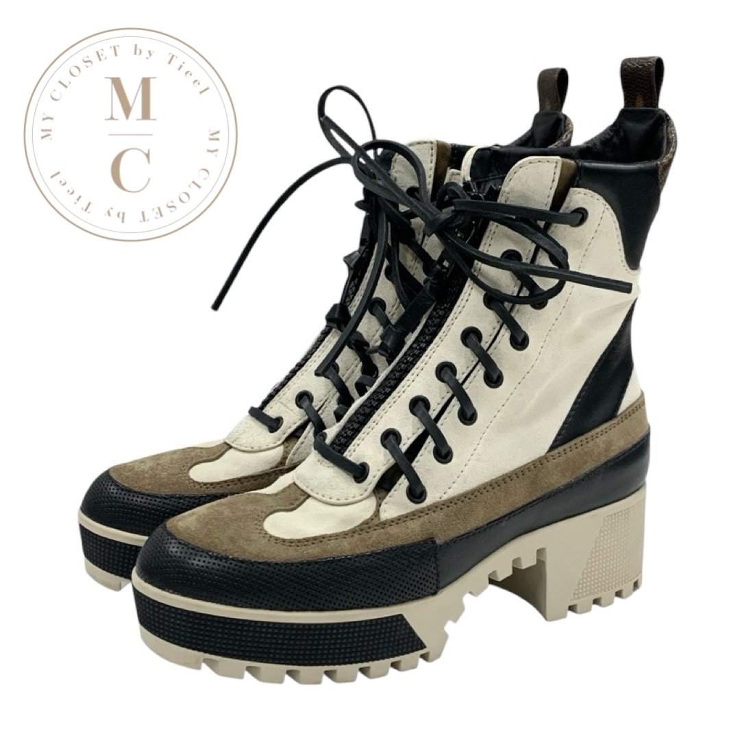 ルイヴィトン LOUIS VUITTON ローリエートライン モノグラム ブーツ ショートブーツ 靴 シューズ スエード レザー オフホワイト ブラウン ブラック レースアップ アンクルブーツ