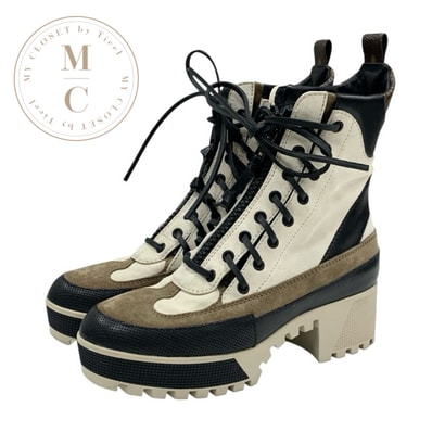 ルイヴィトン LOUIS VUITTON ローリエートライン モノグラム ブーツ ショートブーツ 靴 シューズ スエード レザー オフホワイト ブラウン ブラック レースアップ アンクルブーツ