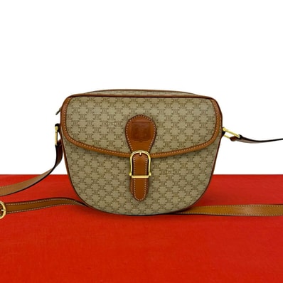 CELINE セリーヌ マカダム ブラゾン ロゴ 柄 レザー PVC ショルダーバッグ ベージュ
66984